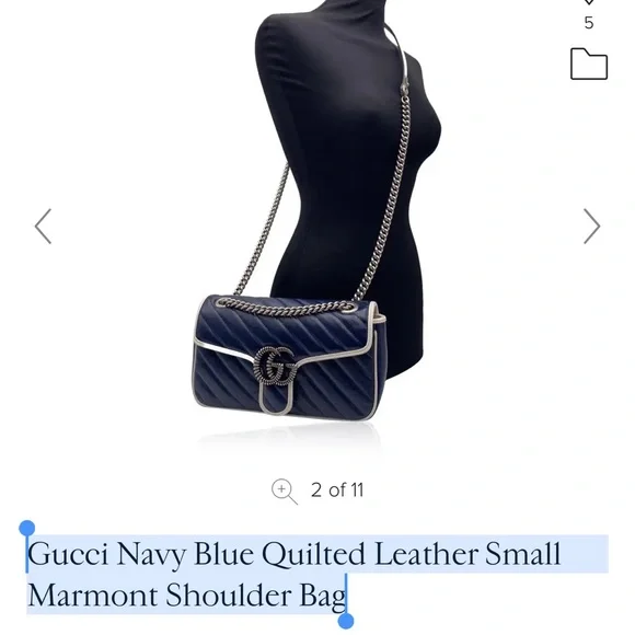 Gucci Navy Blue Quilted Leather Small Marmont Shoulder Bag - Picture 5 of 8